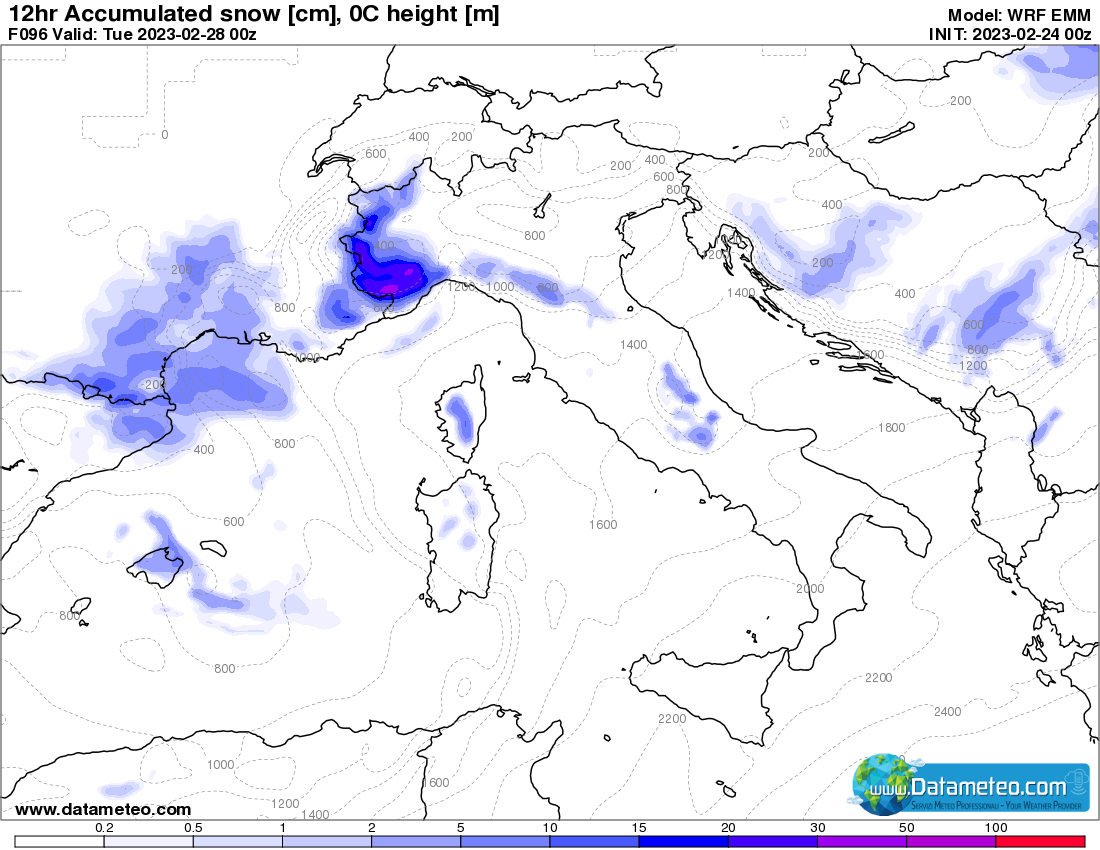 Piogge e neve fino a bassa quota in questo fine febbraio