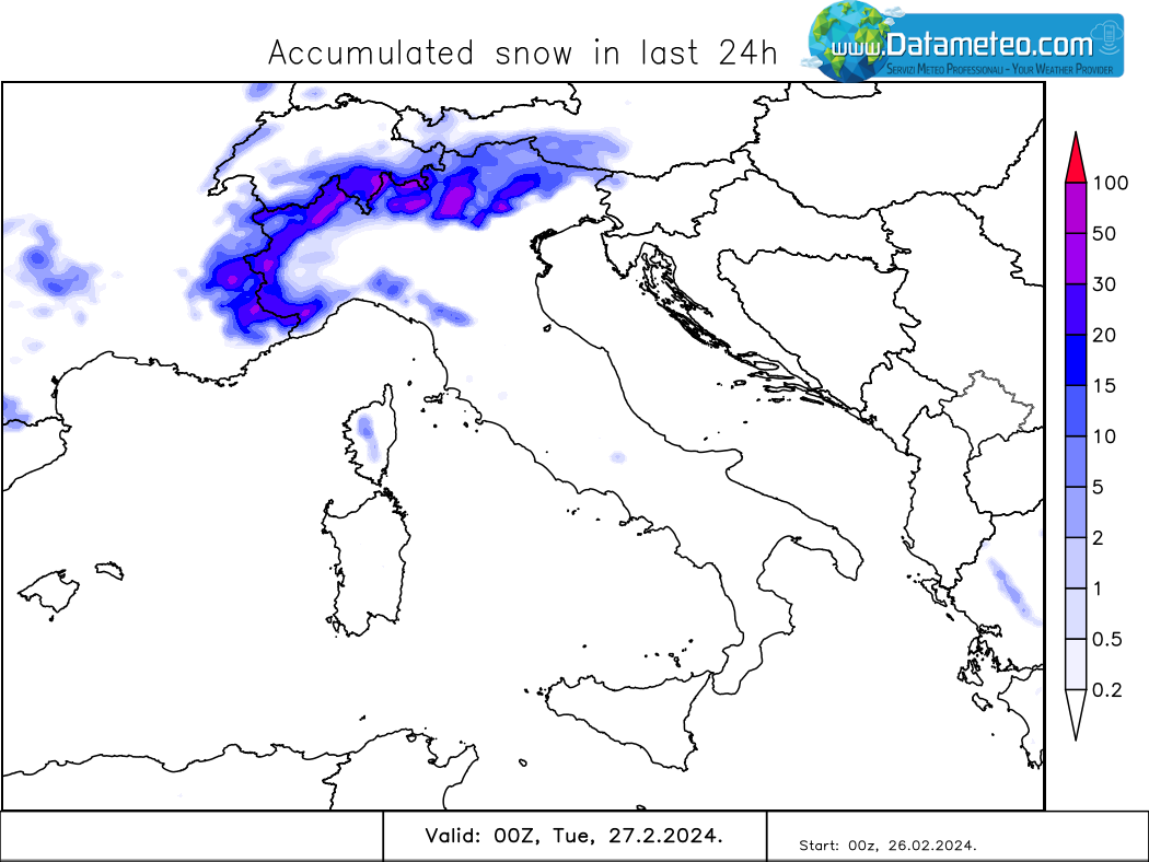 Maltempo prolungato con tanta neve in montagna.