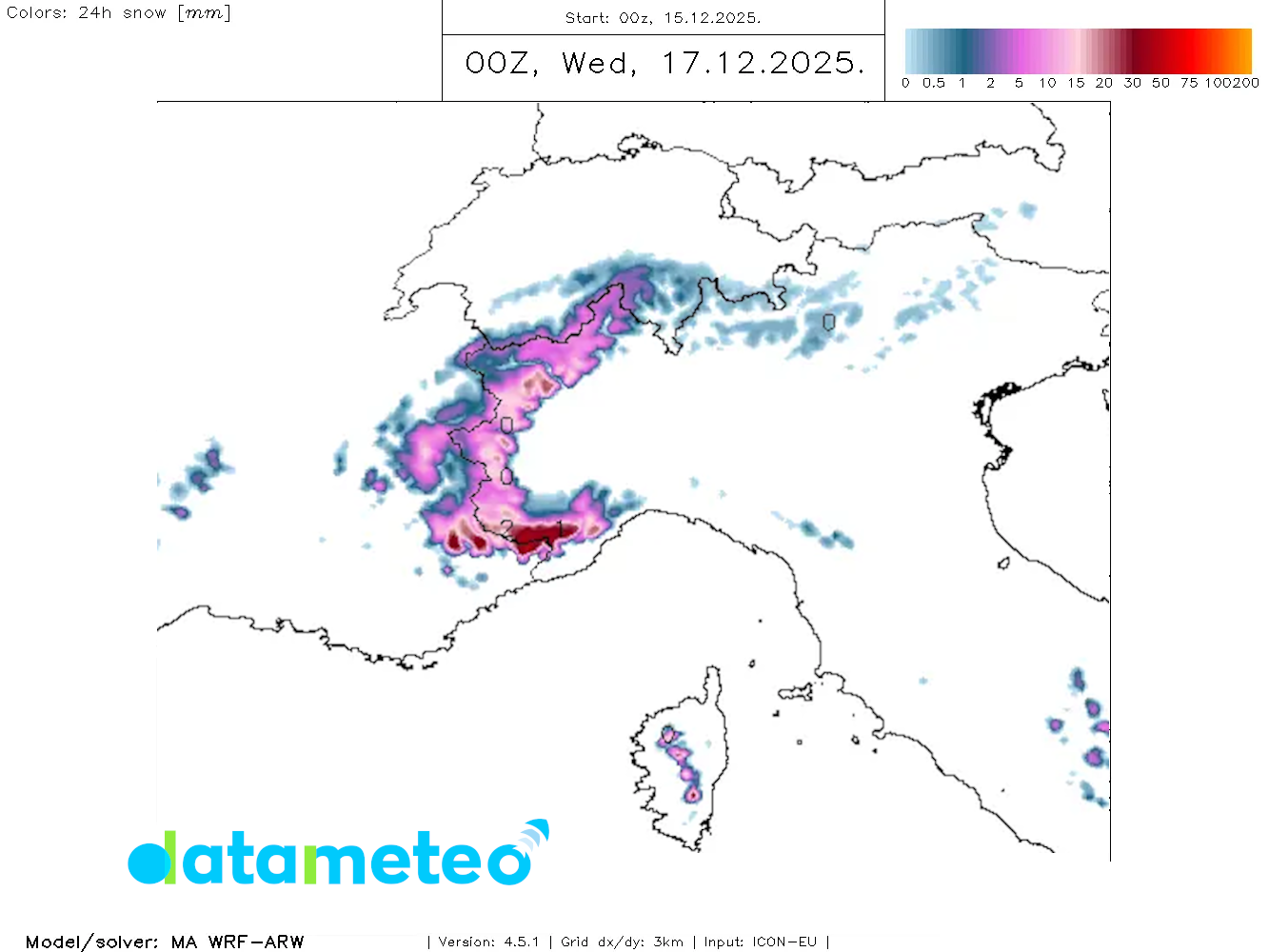 Confermata la neve in montagna, piogge altrove. 