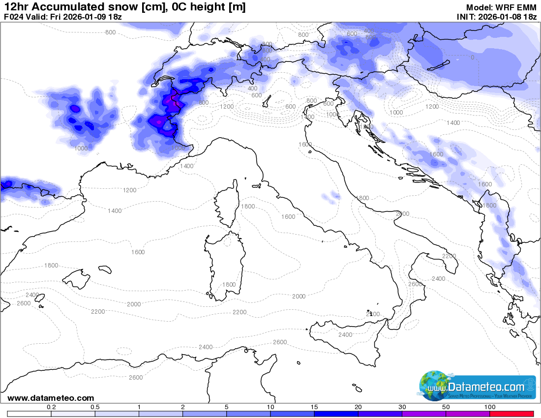 Neve sulle Alpi, freddo e vento sulle pianure.
